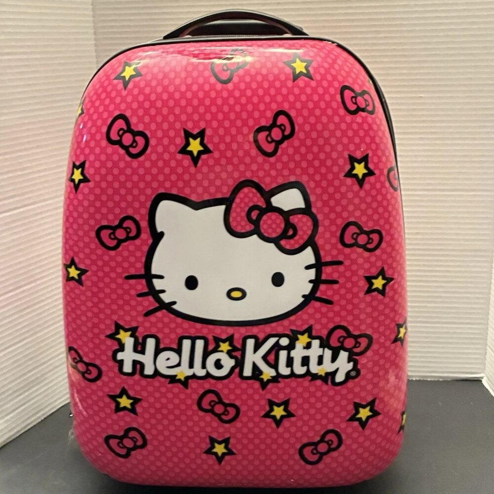 Hello Kitty 17" Hardshell Rolling Suitcase Kids Carry-On Luggage Pink Star & Bow